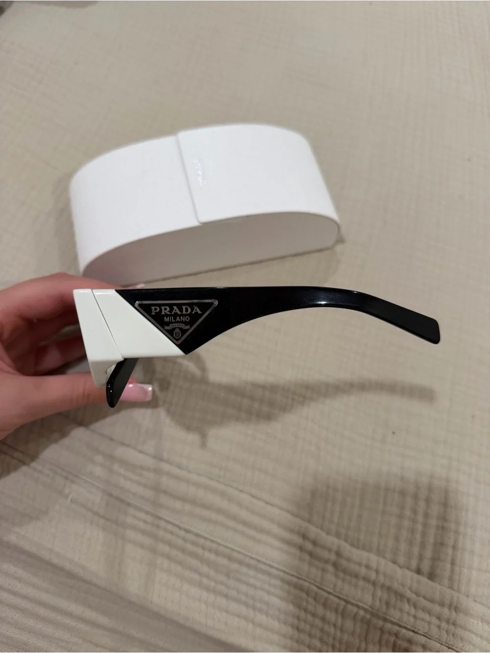 Prada White Frame Black Lens Sunglasses for Women